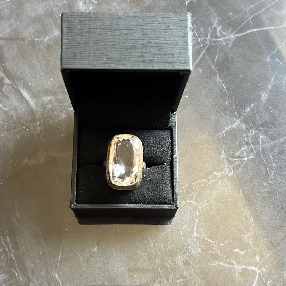 Elegant Silver Ring with Large Clear Gemstone